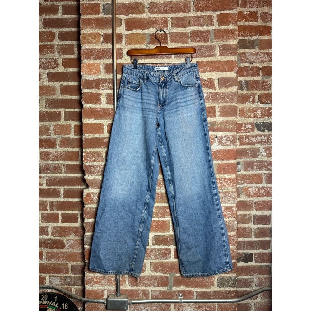 Zara Womens Denim Barrel Pants Light Wash Blue Wide Leg Baggy Size 4